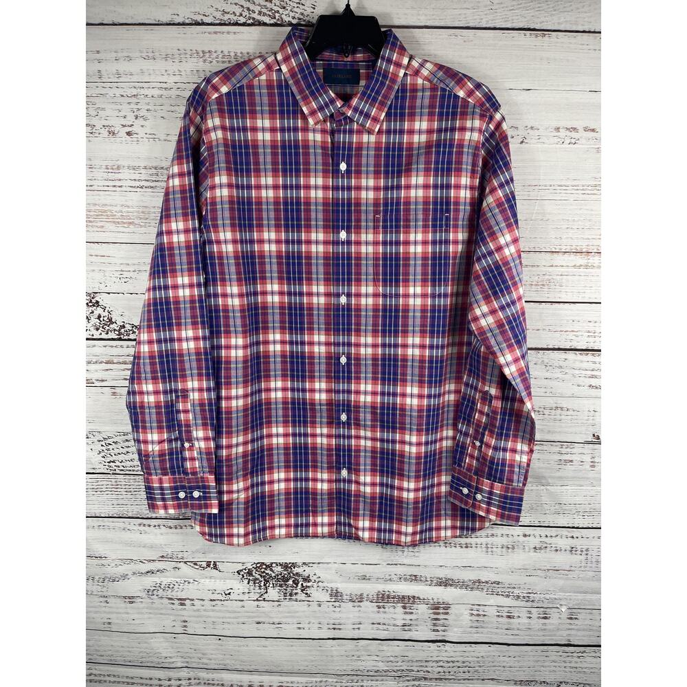 Fairlane Shirt Mens XL Red Blue Plaid Button Down Long Sleeve 100% Cotton Casual